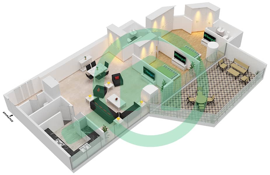 达马克滨海湾 - 2 卧室公寓单位112戶型图 First Podium interactive3D