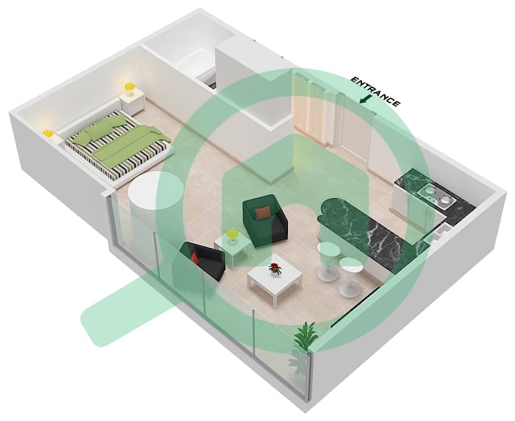 Marina Bay By DAMAC - Studio Apartment Unit 211 Floor plan Second Podium interactive3D