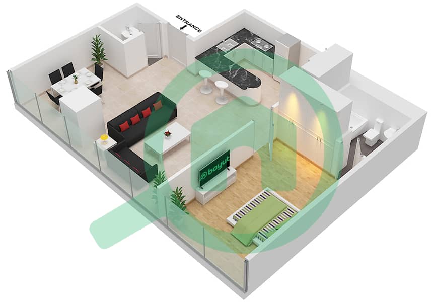 Marina Bay By DAMAC - 1 Bedroom Apartment Unit 212 Floor plan Second Podium interactive3D