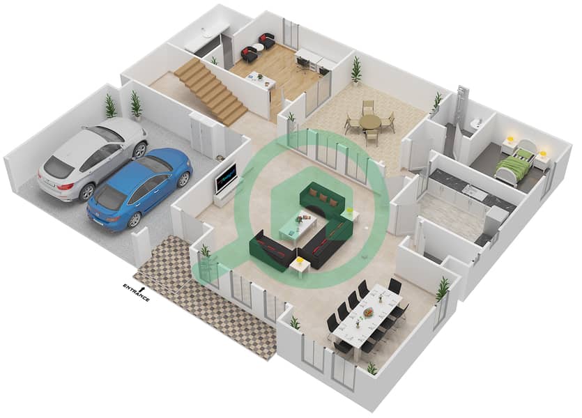 المخططات الطابقية لتصميم النموذج A1 فیلا 4 غرف نوم - المنطقة الثالثة Ground Floor interactive3D
