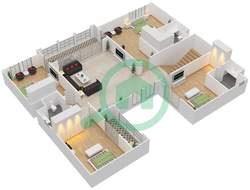 第3区 - 4 卧室别墅类型A1戶型图 First Floor interactive3D