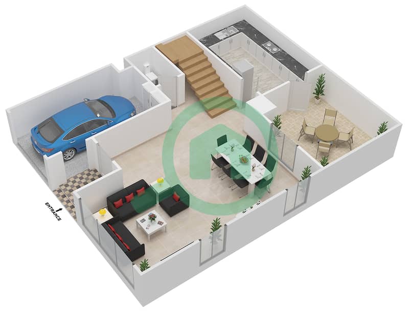 المخططات الطابقية لتصميم النموذج B1 فیلا 4 غرف نوم - المنطقة الثالثة Ground Floor interactive3D