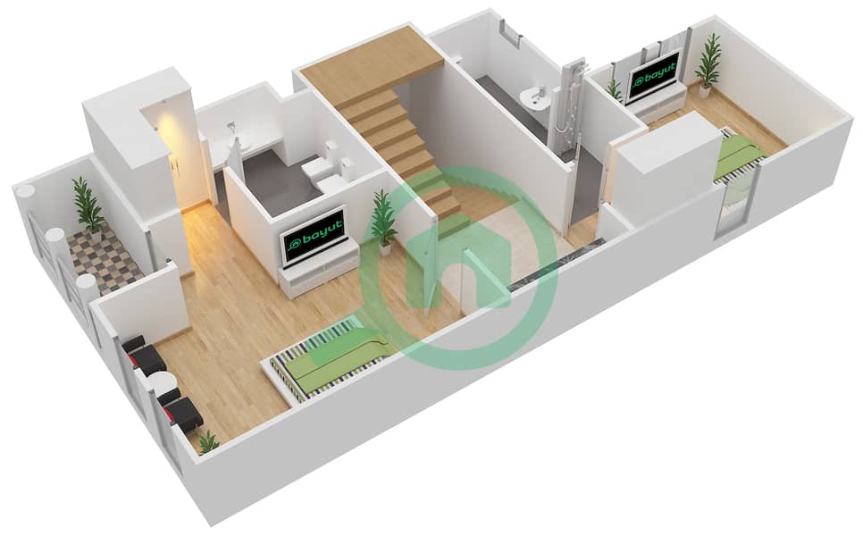 第6区 - 2 卧室别墅类型D3戶型图 First Floor interactive3D