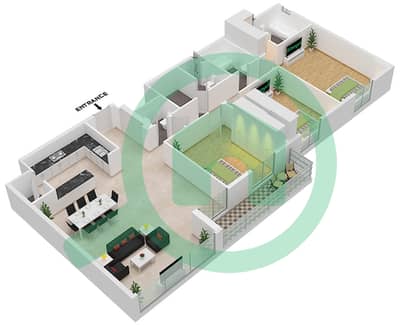 المخططات الطابقية لتصميم النموذج A شقة 3 غرف نوم - بارك سايد ريزيدنس