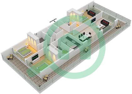 المخططات الطابقية لتصميم النموذج 2 شقة 3 غرف نوم - ياس بيتش ريزيدنس