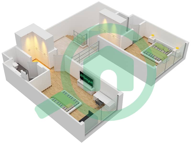 المخططات الطابقية لتصميم النموذج E شقة 3 غرف نوم - ياس بيتش ريزيدنس Upper Floor interactive3D