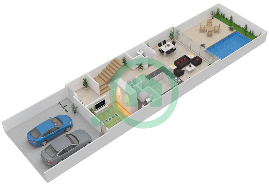 المخططات الطابقية لتصميم النموذج 3G فیلا 3 غرف نوم - جميرا لاكشري Ground Floor interactive3D