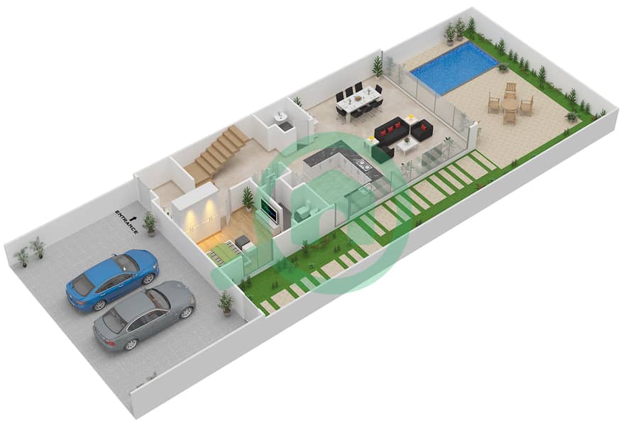 المخططات الطابقية لتصميم النموذج 1W فیلا 4 غرف نوم - جميرا لاكشري Ground Floor interactive3D