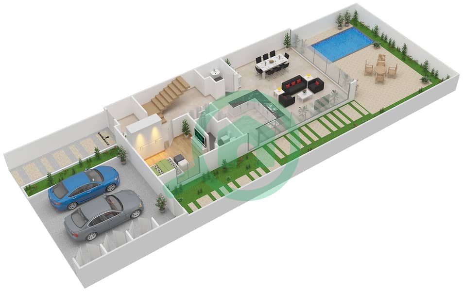 المخططات الطابقية لتصميم النموذج 1F فیلا 4 غرف نوم - جميرا لاكشري Ground Floor interactive3D