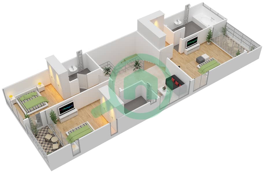 المخططات الطابقية لتصميم النموذج 1F فیلا 4 غرف نوم - جميرا لاكشري First Floor interactive3D