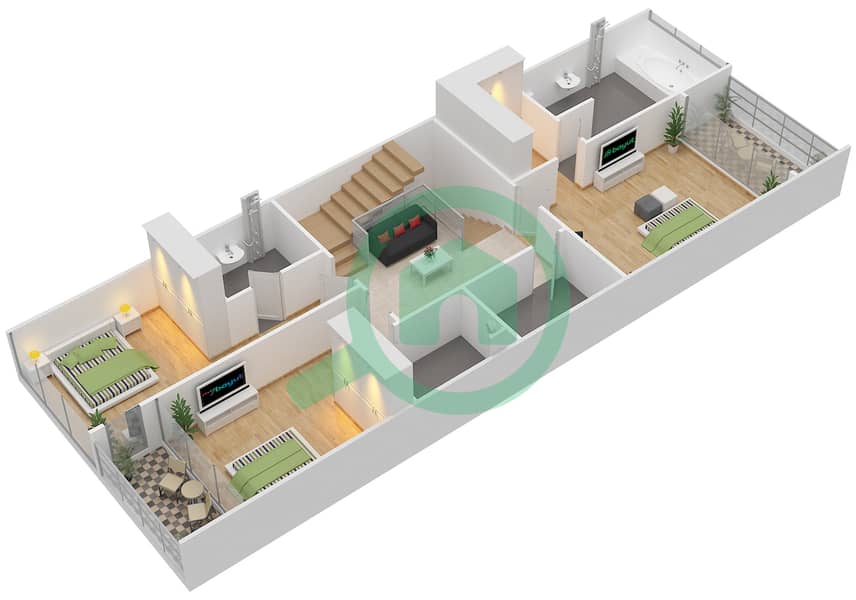 Джумейра Лакшери - Вилла 4 Cпальни планировка Тип 2W First Floor interactive3D