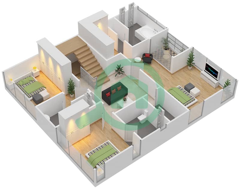 Джумейра Лакшери - Вилла 4 Cпальни планировка Тип 01F First Floor interactive3D