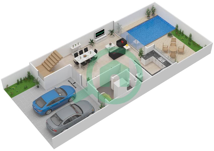 Джумейра Лакшери - Вилла 3 Cпальни планировка Тип 2G Ground Floor interactive3D