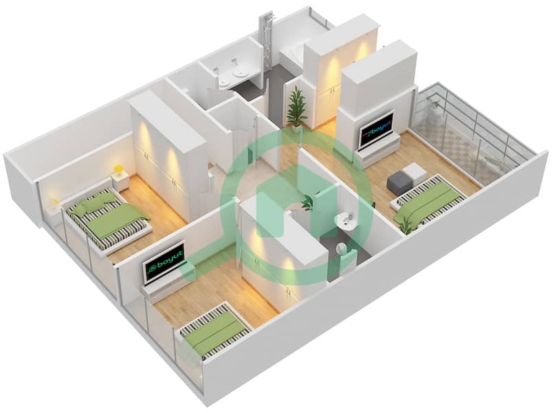 المخططات الطابقية لتصميم النموذج 2G فیلا 3 غرف نوم - جميرا لاكشري First Floor interactive3D