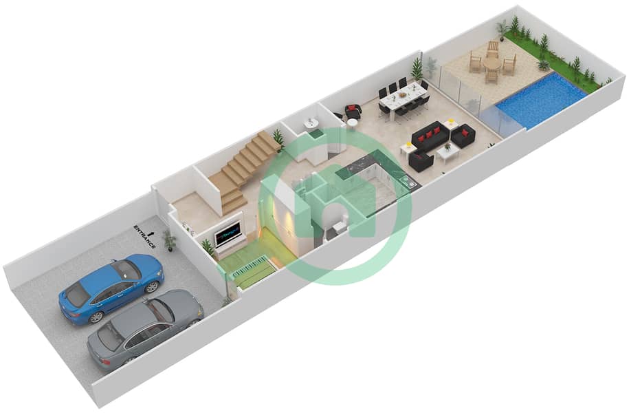 المخططات الطابقية لتصميم النموذج 2G فیلا 4 غرف نوم - جميرا لاكشري Ground Floor interactive3D