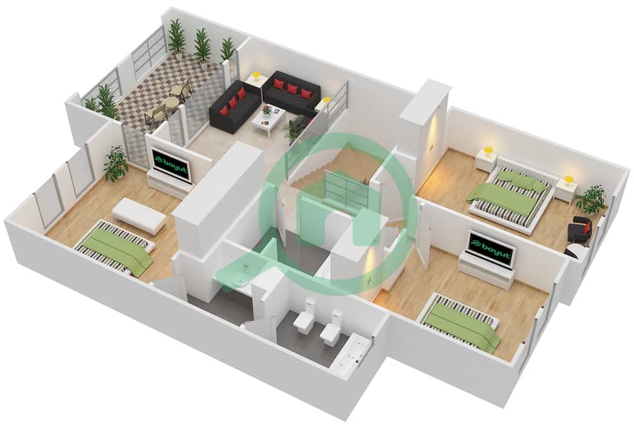 المخططات الطابقية لتصميم النموذج T-U MIDDLE فیلا 3 غرف نوم - الينابيع 5 First Floor interactive3D
