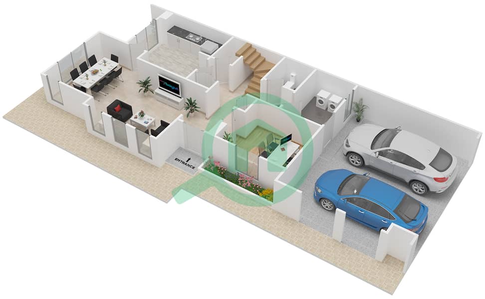 المخططات الطابقية لتصميم النموذج 3 END UNIT فیلا 3 غرف نوم - الينابيع 9 Ground Floor interactive3D
