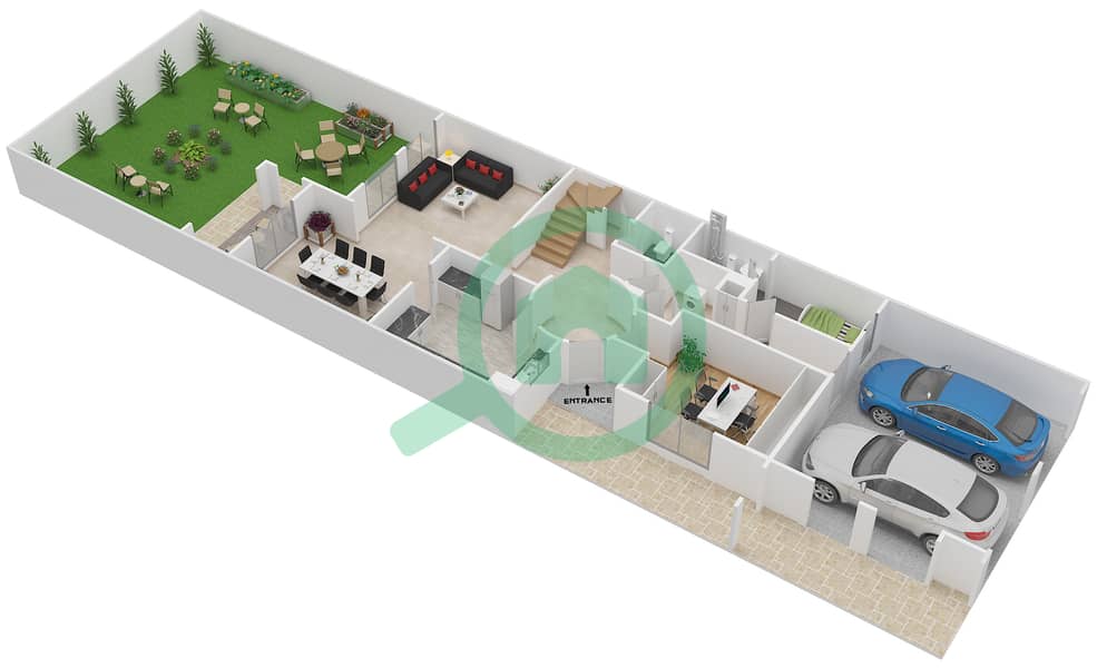 المخططات الطابقية لتصميم النموذج 1M فیلا 3 غرف نوم - الينابيع 9 Ground Floor interactive3D