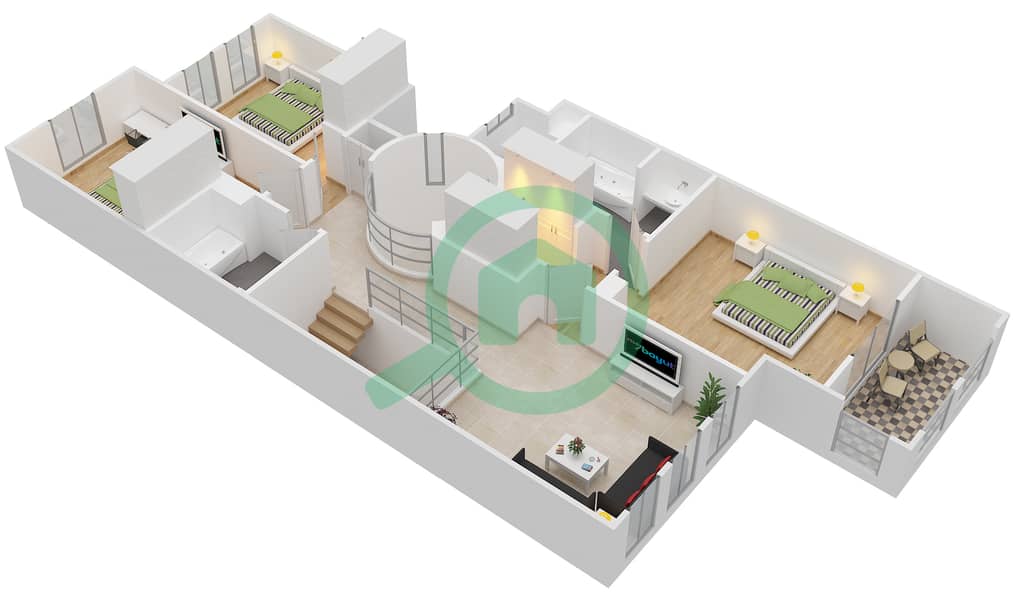 Спрингс 9 - Вилла 3 Cпальни планировка Тип 1M First Floor interactive3D