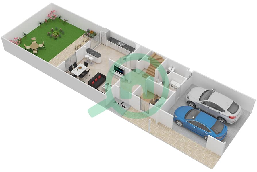 المخططات الطابقية لتصميم النموذج 4M فیلا 2 غرفة نوم - الينابيع 9 Ground Floor interactive3D