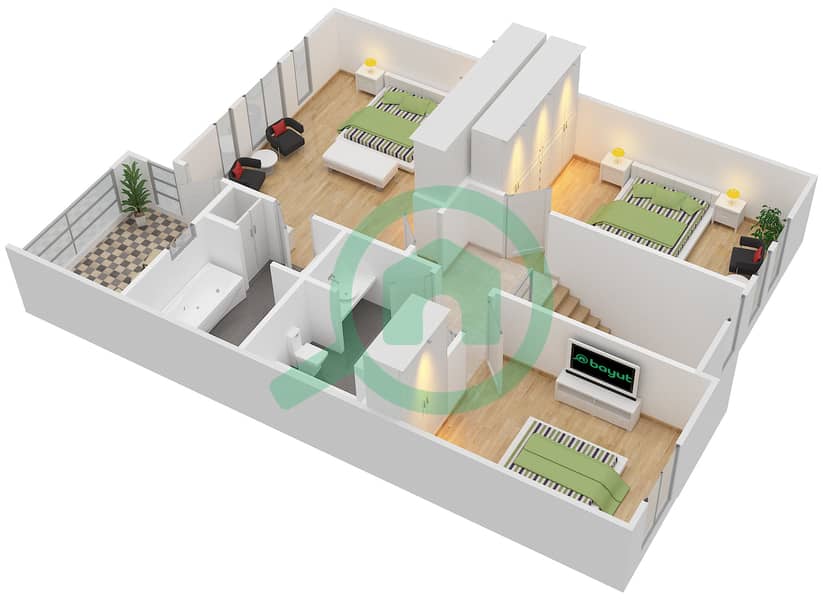 المخططات الطابقية لتصميم النموذج 3M فیلا 3 غرف نوم - الينابيع 9 First Floor interactive3D