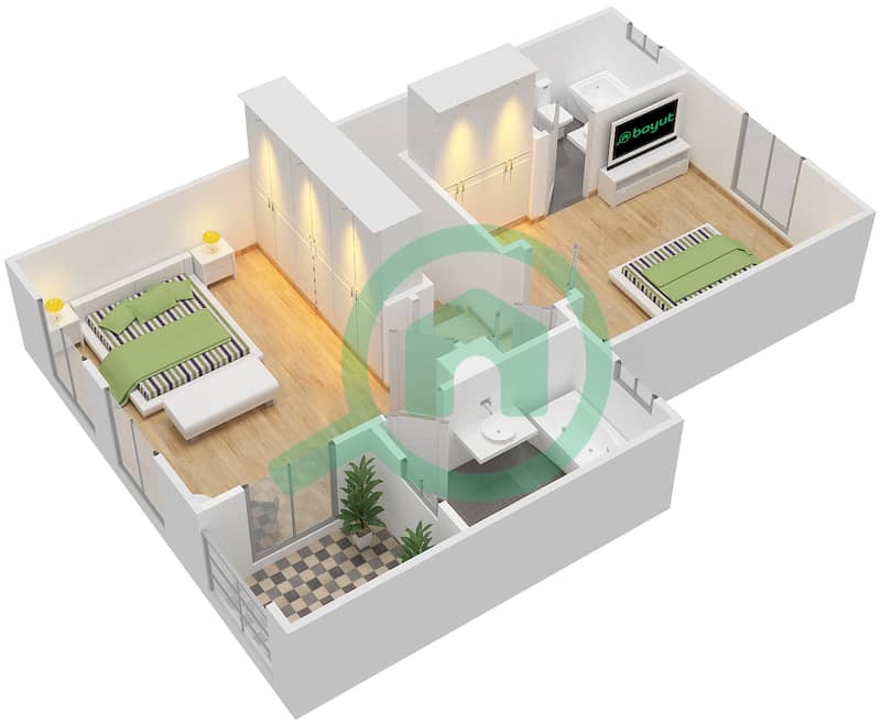 المخططات الطابقية لتصميم النموذج 4M فیلا 2 غرفة نوم - الينابيع 10 First Floor interactive3D