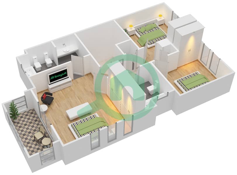Спрингс 10 - Вилла 3 Cпальни планировка Тип 3E First Floor interactive3D