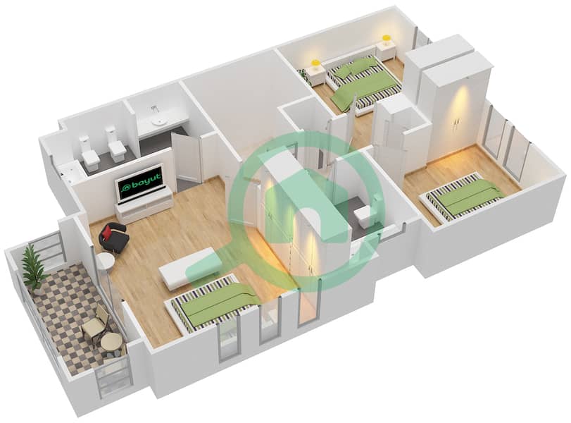 The Springs 15 - 3 Bedroom Villa Type 3E Floor plan First Floor interactive3D