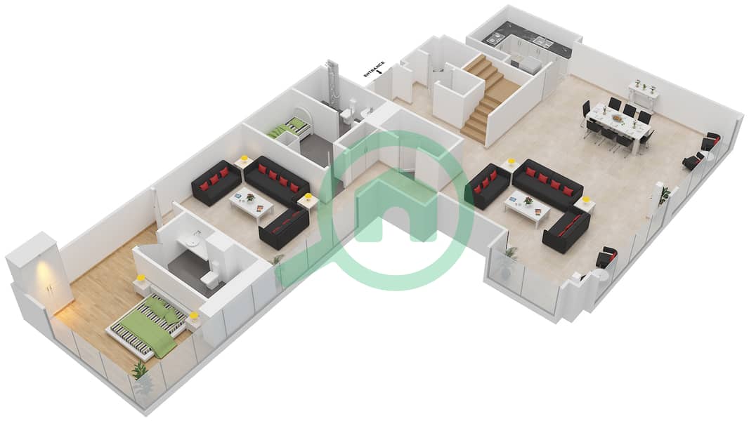 Тауэр Нэйшн A - Апартамент 3 Cпальни планировка Тип LOFT 3E Lower Floor 4-50 interactive3D