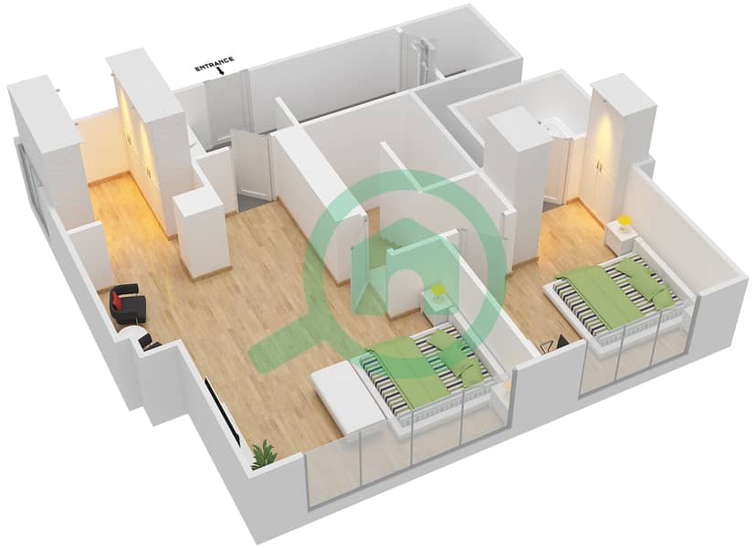Тауэр Нэйшн A - Апартамент 3 Cпальни планировка Тип LOFT 3E Upper Floor 4-50 interactive3D