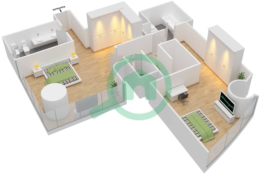 Нейшн Тауэр B - Апартамент 3 Cпальни планировка Тип LOFT 3A Upper Floor 4-50 interactive3D
