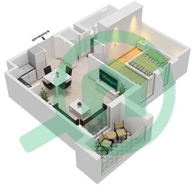 المخططات الطابقية لتصميم الوحدة 1B-1/325,525 شقة 1 غرفة نوم - حياة بوليفارد