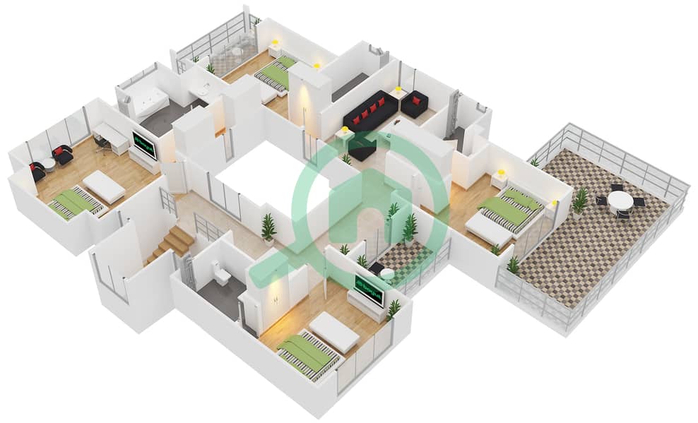 Вилла Налайя - Вилла 3 Cпальни планировка Тип 1 Second Floor interactive3D