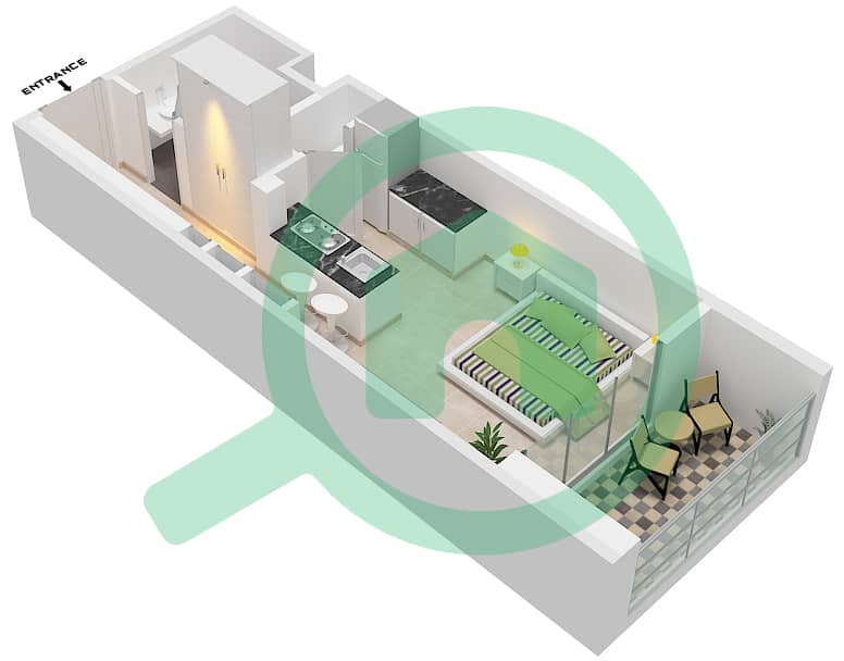 Wilton Park Residences - Studio Apartment Type A Floor plan Floor 2-12 interactive3D