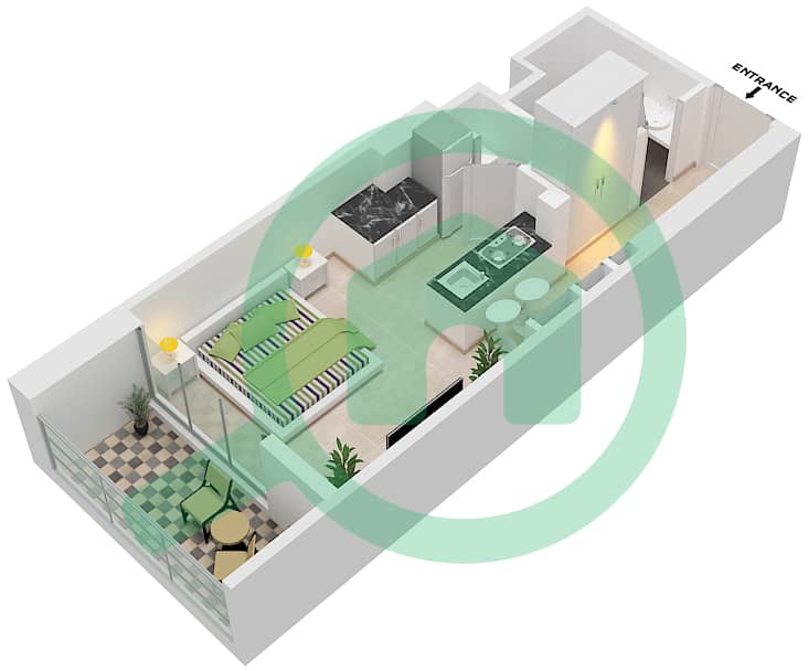 المخططات الطابقية لتصميم النموذج B شقة استوديو - ويلتون بارك ريزيدنسز Floor 2-12 interactive3D