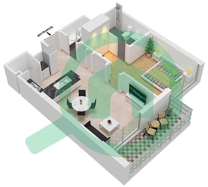 Wilton Park Residences - 1 Bedroom Apartment Type B FLOOR 2-12 Floor plan Floor 2-12 interactive3D