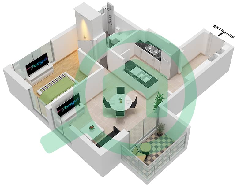 Wilton Park Residences - 1 Bedroom Apartment Type E FLOOR 2-12 Floor plan Floor 2-12 interactive3D