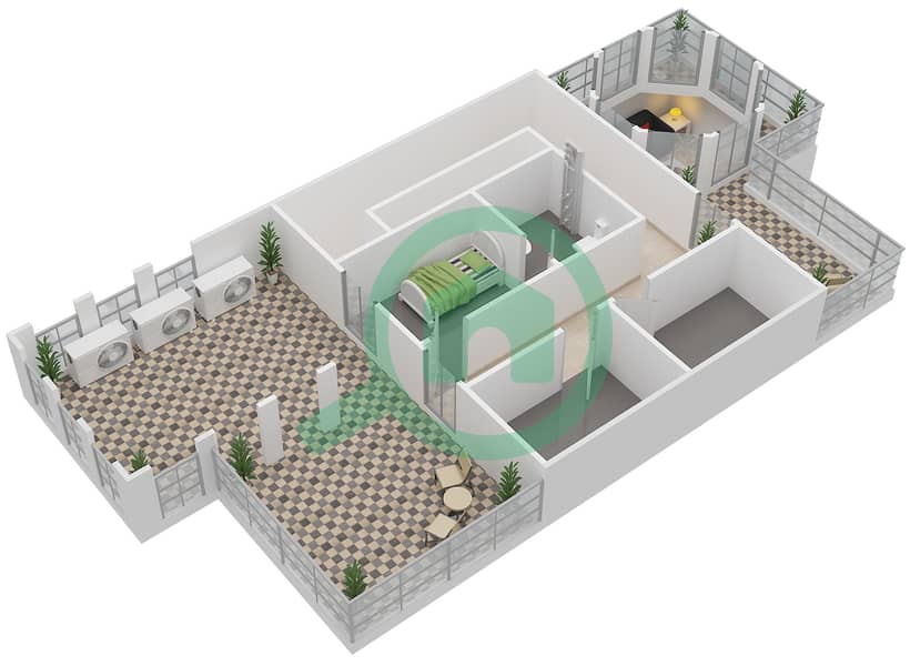 المخططات الطابقية لتصميم النموذج A تاون هاوس 3 غرف نوم - حدائق مشرف Second Floor interactive3D