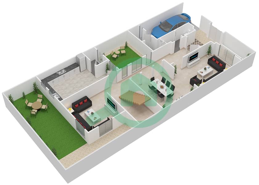 Мушриф Гарденс - Таунхаус 4 Cпальни планировка Тип B Ground Floor interactive3D