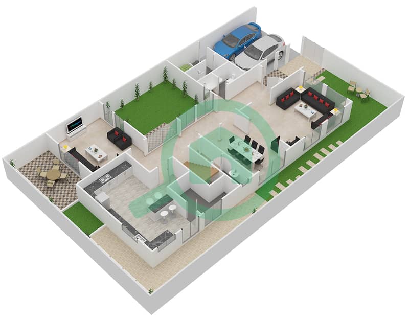 المخططات الطابقية لتصميم النموذج D فیلا 4 غرف نوم - حدائق مشرف Ground Floor interactive3D