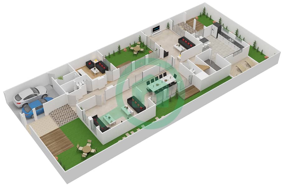 Mushrif Gardens - 5 Bedroom Villa Type E Floor plan Ground Floor interactive3D