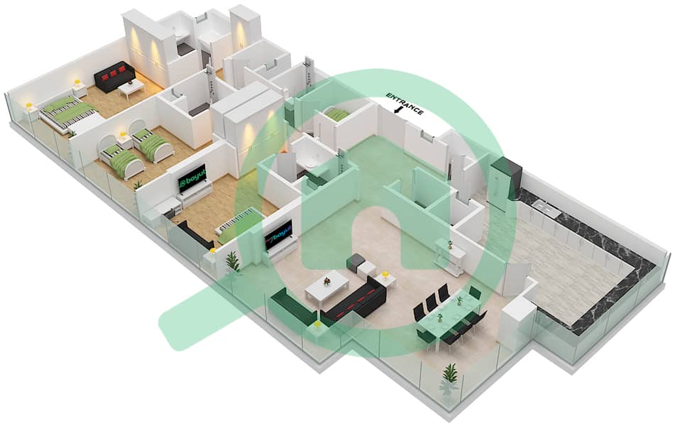 Маналь Аль Сафа - Апартамент 3 Cпальни планировка Тип/мера B/2,4 Floor 39-48 interactive3D