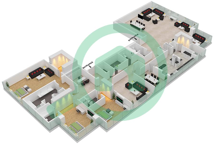 Manazel Al Safa - 3 Bedroom Penthouse Unit 1,2 Floor plan Floor 50-53 interactive3D