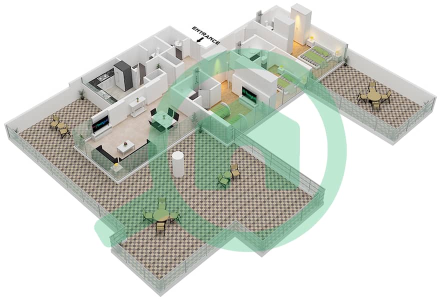 المخططات الطابقية لتصميم الوحدة 2 FLOOR 2 شقة 3 غرف نوم - غولف بانوراما A Floor 2 interactive3D