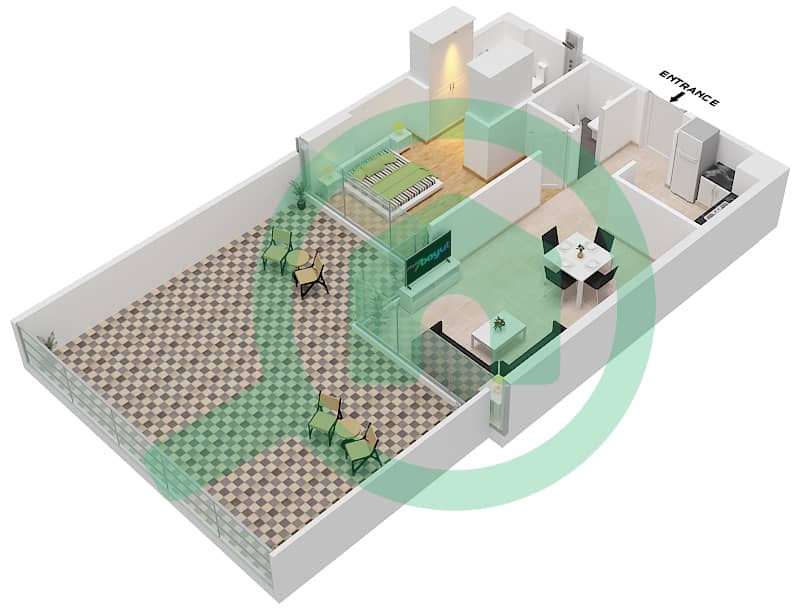 المخططات الطابقية لتصميم الوحدة 3 FLOOR 2 شقة 1 غرفة نوم - غولف بانوراما A Floor 2 interactive3D