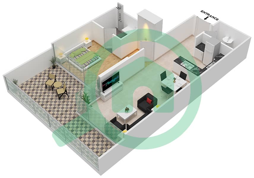 高尔夫全景公寓A座 - 1 卧室公寓单位7 FLOOR 2戶型图 Floor 2 interactive3D