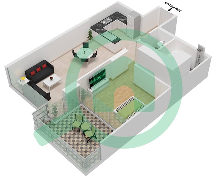 المخططات الطابقية لتصميم الوحدة 9 FLOOR 2 شقة 1 غرفة نوم - غولف بانوراما A Floor 2 interactive3D