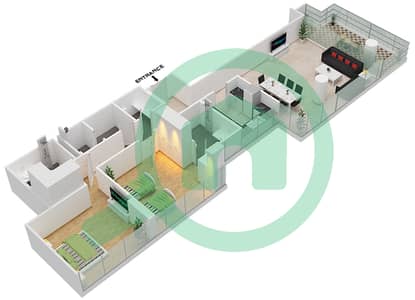 المخططات الطابقية لتصميم الوحدة 1 FLOOR 3 شقة 2 غرفة نوم - غولف بانوراما A