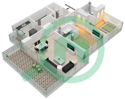 المخططات الطابقية لتصميم الوحدة 2A FLOOR 3 شقة 2 غرفة نوم - غولف بانوراما A