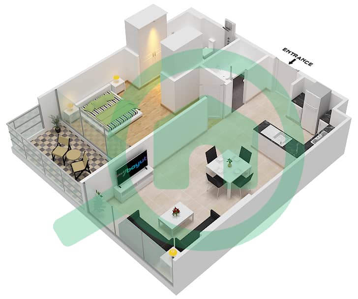 المخططات الطابقية لتصميم الوحدة 3 FLOOR 3-5 شقة 1 غرفة نوم - غولف بانوراما A Floor 3-5 interactive3D
